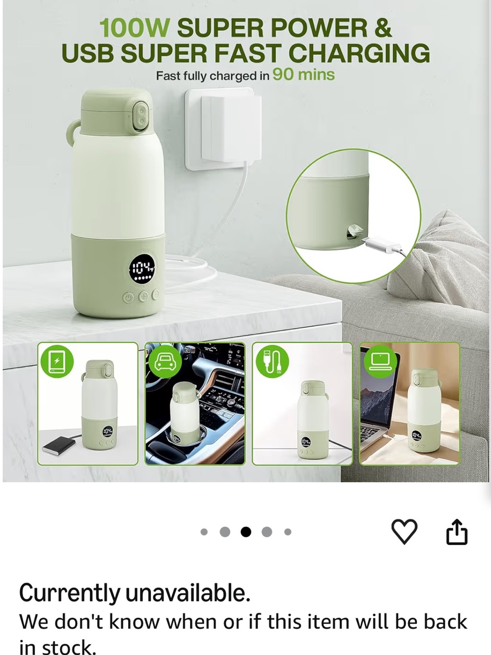 HASLIFE Portable Electric Bottle Warmer - Light Sage - Picture 5 of 6